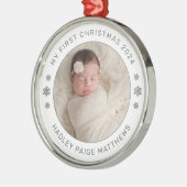 Mein erstes White Personalisiert Baby Foto zu Weih Ornament Aus Metall (Links)