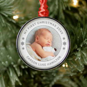 Mein erstes White Personalisiert Baby Foto zu Weih Ornament Aus Metall