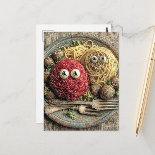 Mein Essen sieht mich an Postkarte (Vorderseite/Rückseite Beispiel)