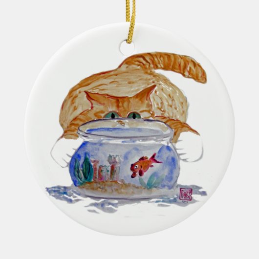Mein Fishbowl, Meows-Tiger-Kätzchen Keramik Ornament (Vorne)