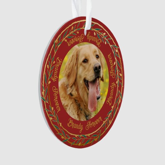 Mein Foto Gold Berry Wreath Crimson Weihnachten Ornament (Vorderseite)