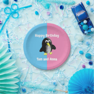 Mein Freund der Pinguin, Personalisiert für Twins Pappteller