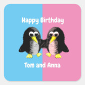 Mein Freund der Pinguin, Personalisiert für Twins Quadratischer Aufkleber (Vorderseite)