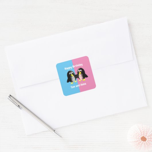 Mein Freund der Pinguin, Personalisiert für Twins Quadratischer Aufkleber (Umschlag)