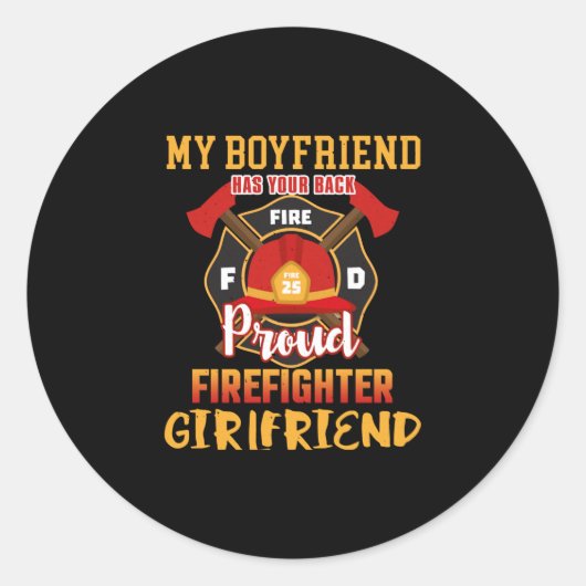 Mein Freund hat einen tapferen Feuerwehrmann Runder Aufkleber (Vorderseite)