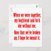 Mein Freund sagte, er habe ohne mich die Postkarte (Vorne/Hinten)