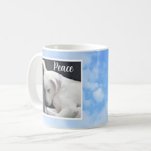 Mein Frieden, den ich dir Bible Verse Dog in Blue Kaffeetasse (Vorderseite Links)