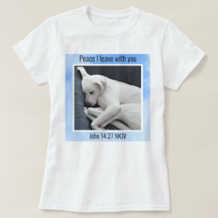 Mein Frieden, den ich dir Bible Verse Dog in Blue T-Shirt