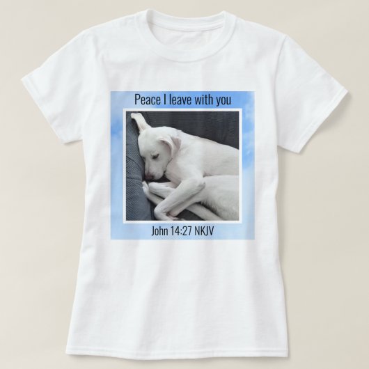Mein Frieden, den ich dir Bible Verse Dog in Blue  T-Shirt (Design vorne)