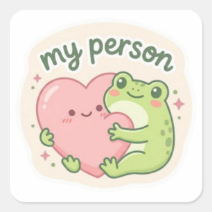 Mein Frosch-Personen-Aufkleber Süßer Frosch umarmt Quadratischer Aufkleber