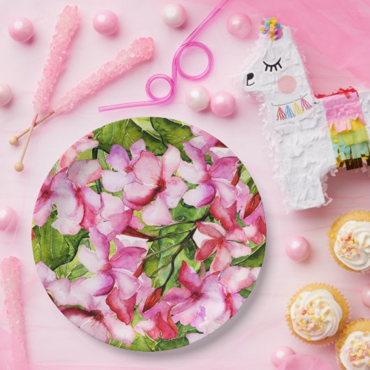 Mein Garten mit exotischen Oleanderblumen im Mitte Pappteller (Party)