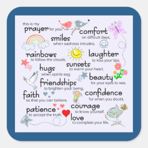 Mein Gebet für Sie  Klassisches Blau Quadratischer Aufkleber