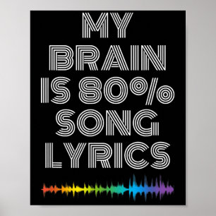Mein Gehirn ist zu 80% Song-Texte Funny Music Love Poster