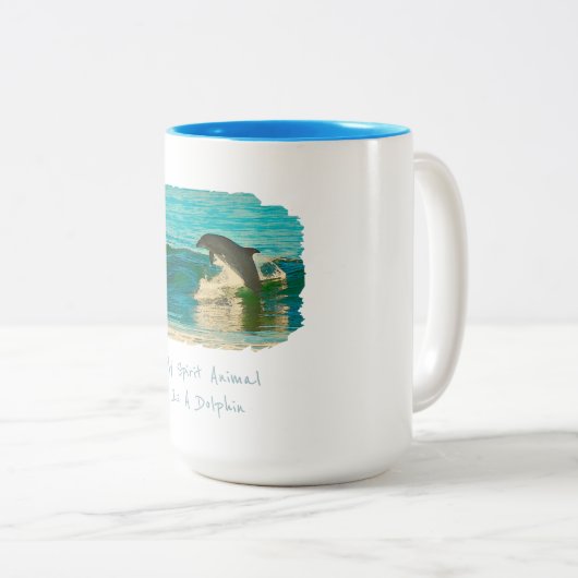 Mein Geisttier ist ein Delphin Zweifarbige Tasse (VorderseiteRechts)
