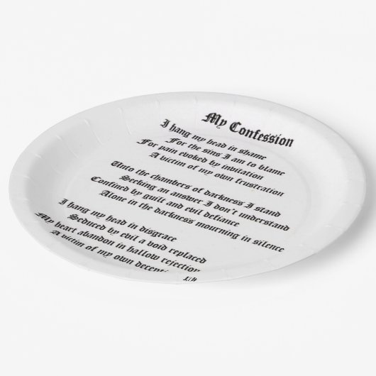 Mein Geständnis Pappteller (Schrägansicht)