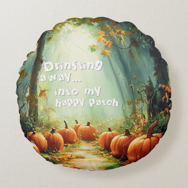 Mein glücklicher Patch Hübsch Pumpkin Large Rundes Kissen (Vorderseite)