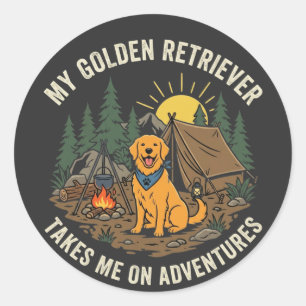 Mein Golden Retriever nimmt mich auf Abenteuer mit Runder Aufkleber