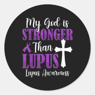 Mein Gott ist stärker als Lupus Lila Ribbon Lupus Runder Aufkleber