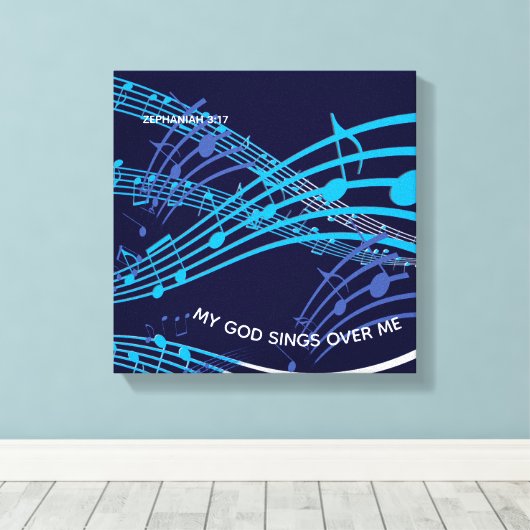 Mein Gott singt über mich Zephaniah 3:17 Blaue Mus Leinwanddruck (Insitu (Holzboden))