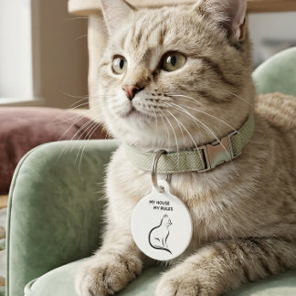 Mein Haus, meine Regeln Lustiger Katzen-Pet-Tag pe Haustiermarke