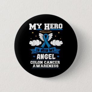 Mein Held ist jetzt mein Angel Colon Krebs Blauer  Button