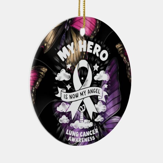 Mein Held, jetzt ein Angel Lungenkrebs-Bewusstsein Keramik Ornament (Rechts)