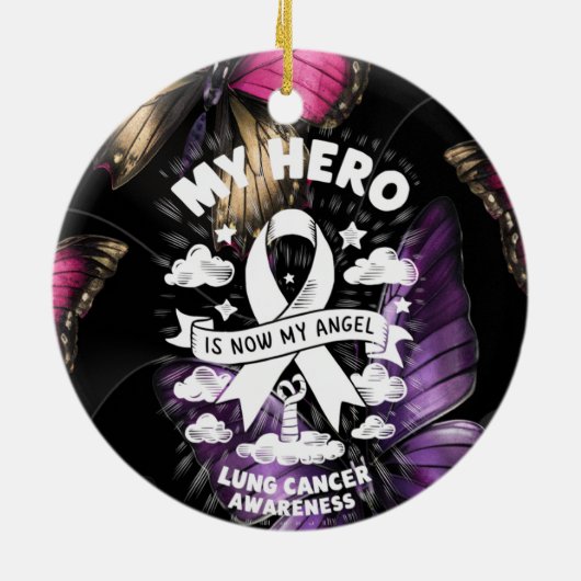 Mein Held, jetzt ein Angel Lungenkrebs-Bewusstsein Keramik Ornament (Hinten)
