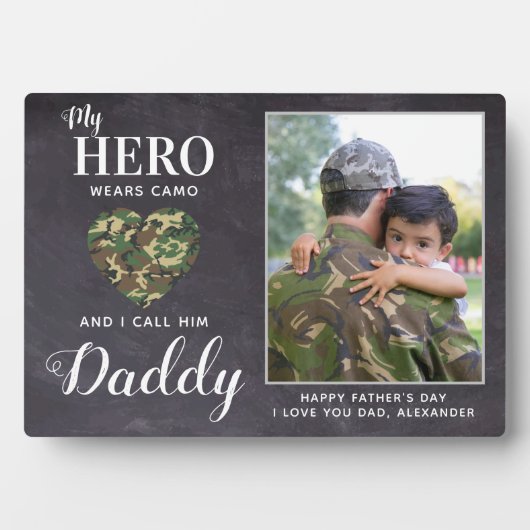 Mein Held trägt Camouflage Militärischer Vater Per Fotoplatte (Vorderseite)