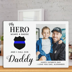 Mein Held trägt ein Abzeichen Daddy Vathers Day Fo Fotoplatte