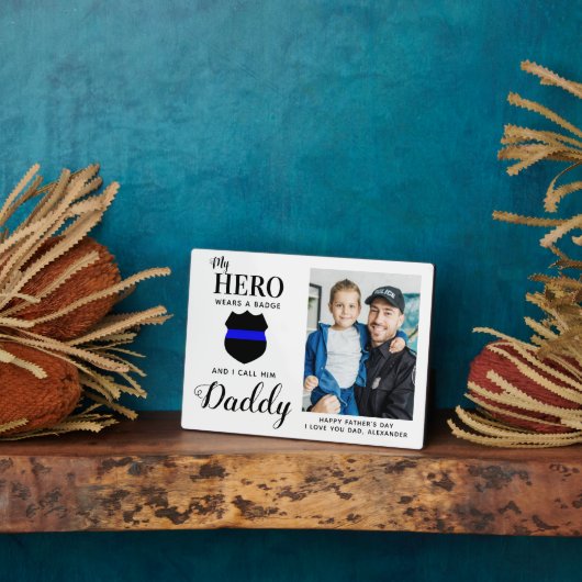 Mein Held trägt ein Abzeichen Daddy Vathers Day Fo Fotoplatte (Seite)