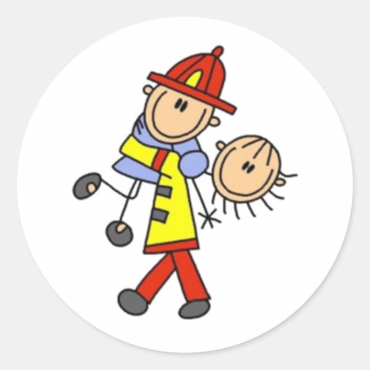 Mein Helden-Feuerwehr-Strichmännchen Runder Aufkleber (Vorderseite)