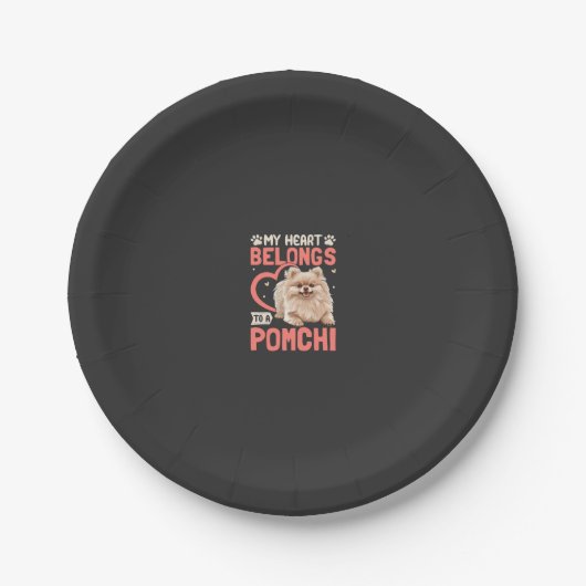 Mein Herz gehört einem Pomchi Pappteller (Vorderseite)