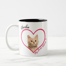 Mein Herz gehört zum Personalisierten Cat Foto & N Zweifarbige Tasse