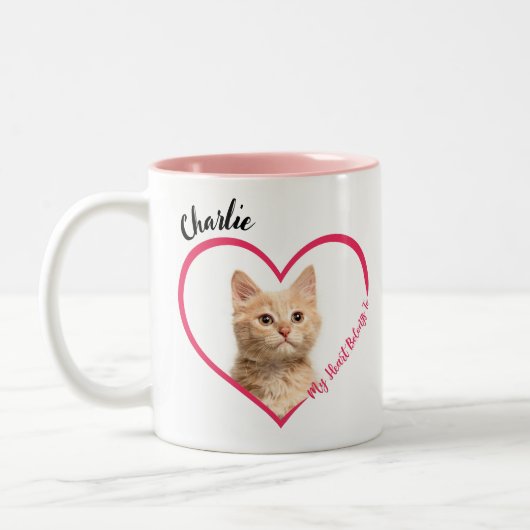 Mein Herz gehört zum Personalisierten Cat Foto & N Zweifarbige Tasse (Links)