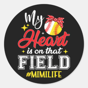 Mein Herz ist auf diesem Feld Softball Baseball Mi Runder Aufkleber