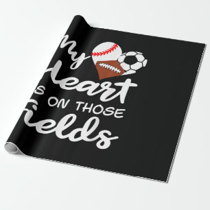 Mein Herz ist auf Fields Baseball Fußball Fußball Geschenkpapier