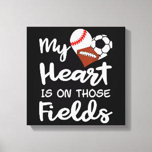 Mein Herz ist auf Fields Baseball Fußball Fußball  Leinwanddruck