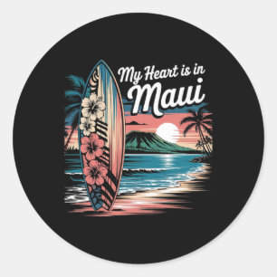 Mein Herz ist in Maui Hawaii Surfing Souvenir Runder Aufkleber