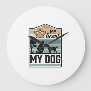 Mein Herz Mein Hund Vintage Gravur Hunde Liebhaber Große Wanduhr
