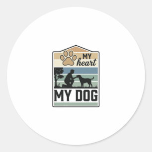 Mein Herz Mein Hund Vintage Gravur Hunde Liebhaber Runder Aufkleber
