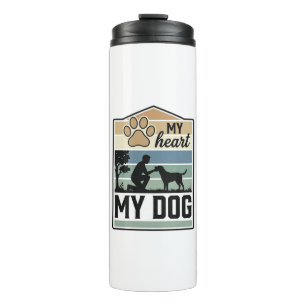 Mein Herz Mein Hund Vintage Gravur Hunde Liebhaber Thermosbecher