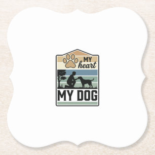 Mein Herz Mein Hund Vintage Gravur Hunde Liebhaber Untersetzer