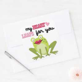 Mein Herz springt grüner Valentinfrosch Quadratischer Aufkleber