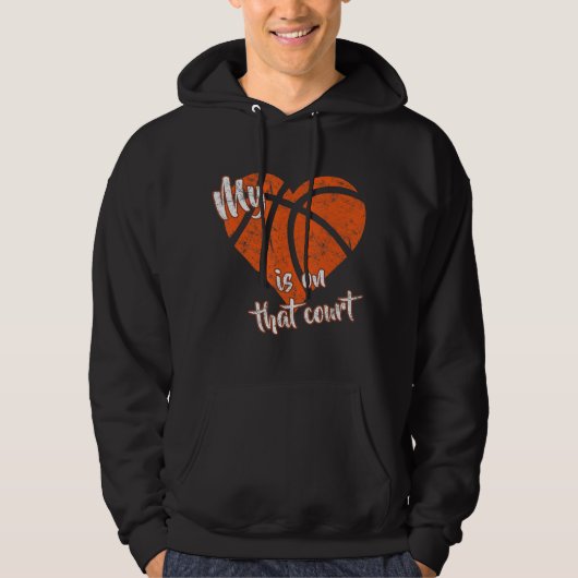 Mein Herz steht auf dem Basketball auf dem Hof Hoodie (Vorderseite)