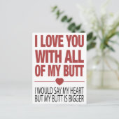 Mein Hintern Funny Valentines Typografie Postkarte (Stehend Vorderseite)