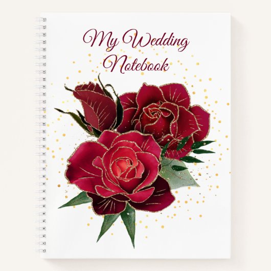 Mein HochzeitsNotebook Gold und Rote Rosen Notizblock (Vorderseite)