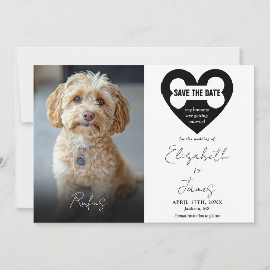 Mein Hund 2 Fotos QR Code Hochzeit Save The Date (Vorderseite)