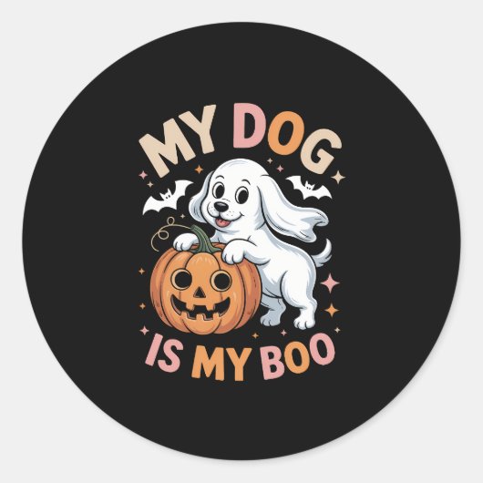 Mein Hund ist mein Boo Funny Halloween Runder Aufkleber (Vorderseite)