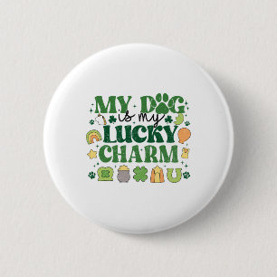 Mein Hund ist mein Glücksbringer Shamrock St Patri Button