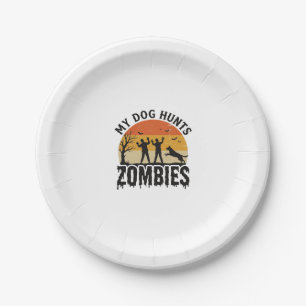 Mein Hund jagt Zombies Vintage Halloween Hund Art_ Pappteller